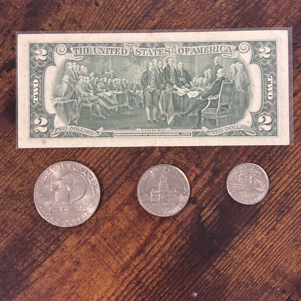 1976 Bicentennial 50th Anniversary - Two Dollar Bill Eisenhower Half & Quarter - Picture 2 of 2